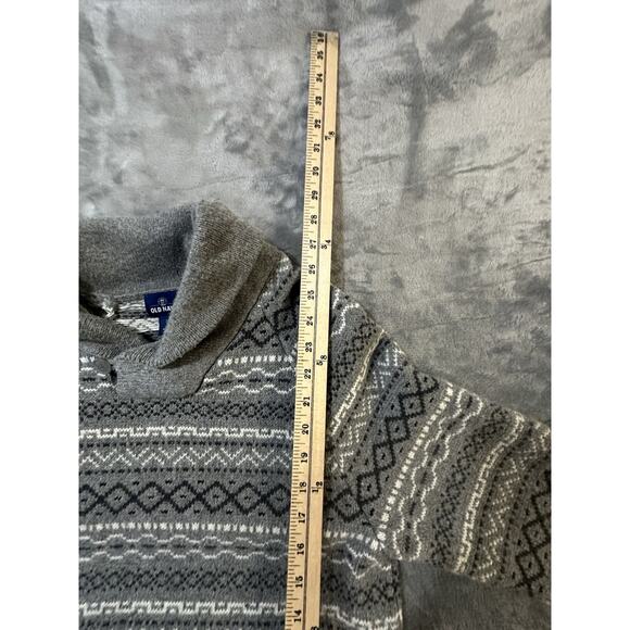 Old Navy Fair Isle Shawl Collar Sweater Gray Knit Pullover Men’s Medium - Picture 7 of 7